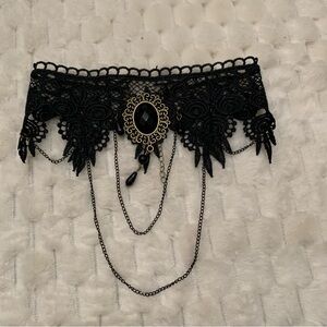 Black Lace Gothic Choker Necklace with Ornate Pendant